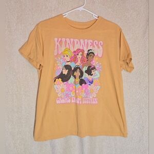 Disney Princess Shirt Women's L Kindness Graphic Tee Short Sleeve Top Yellow